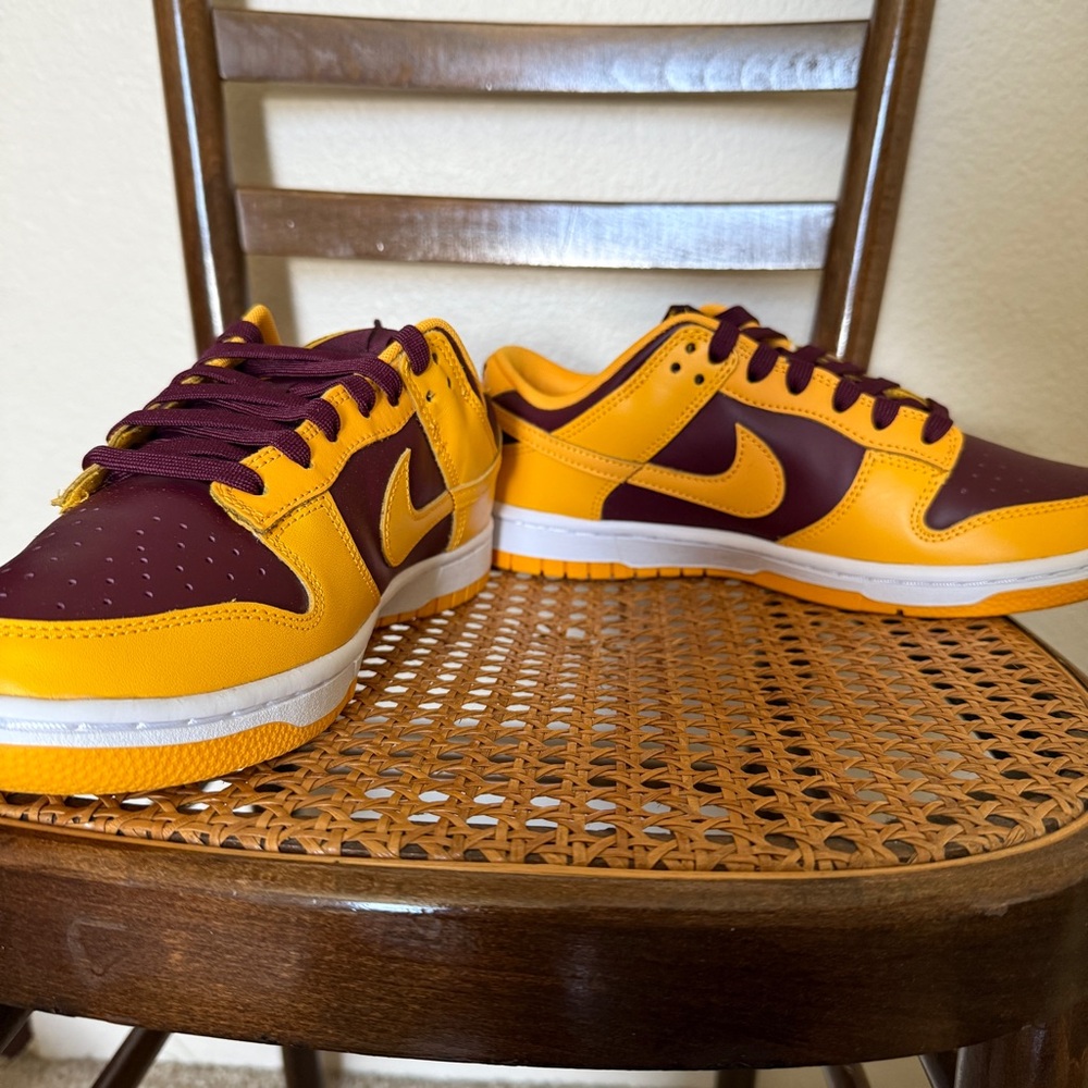Nike Dunk Low Retro Yellow and Maroon Sneakers - Picture 2 of 6